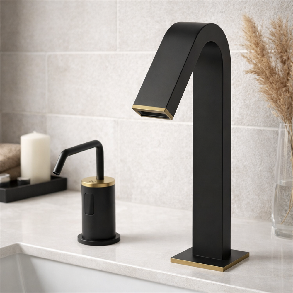 airport lounge restroom design touchless faucets